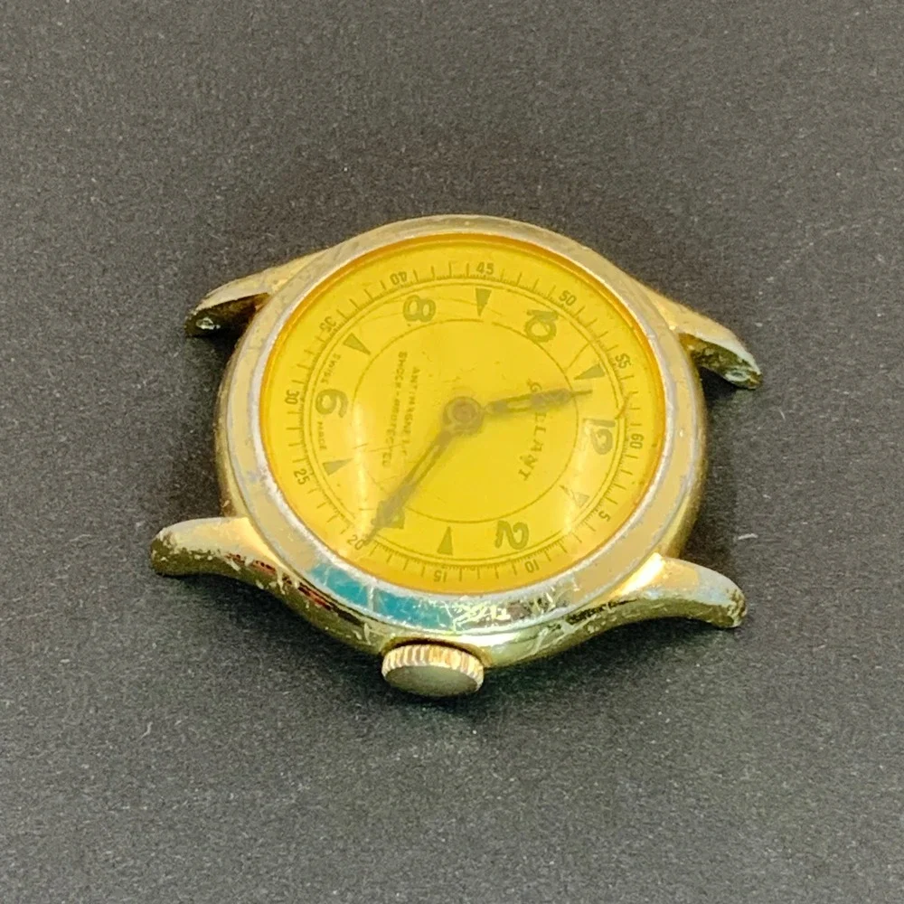 Vintage Gallant Swiss Made Watch Yellow Dial Antimagnetic Mechanical Ticking